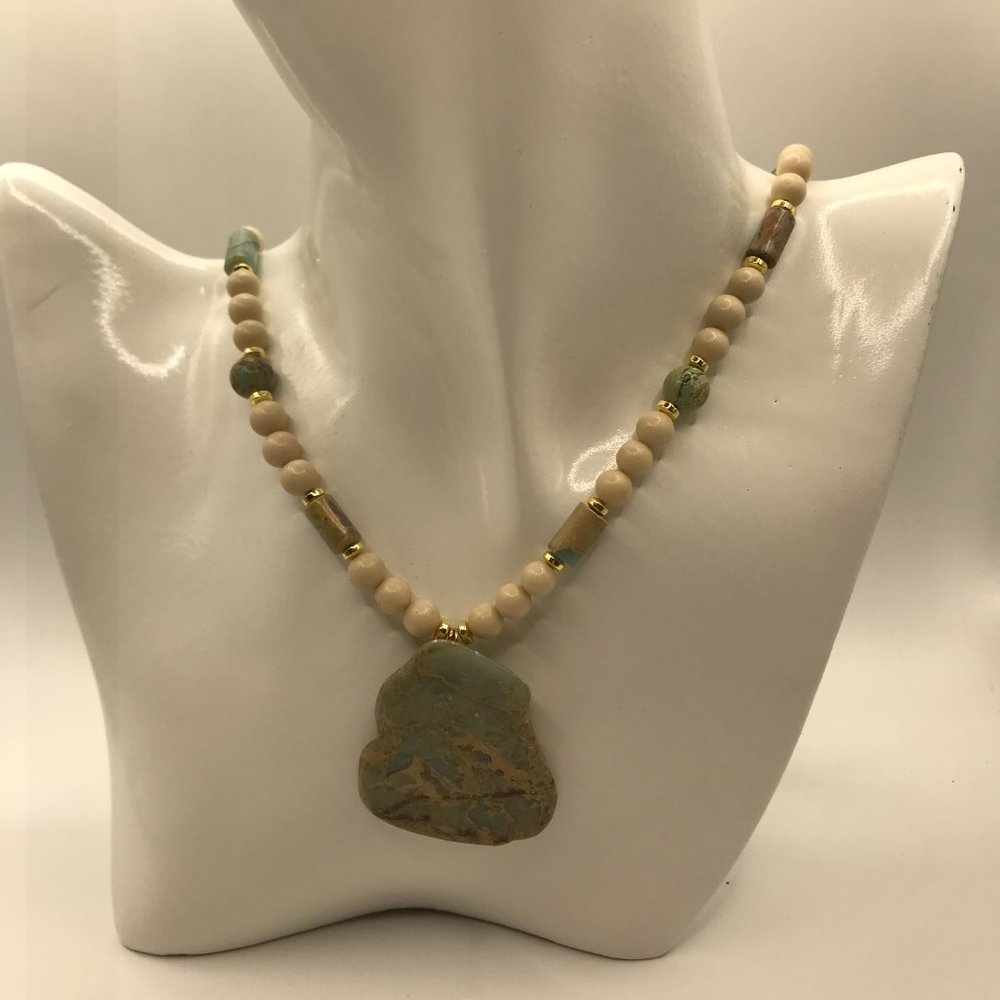 Jasper Aqua Terra Jasper Large Pendant 21 inch Necklace Handmade Brand New - Picture 2 of 13